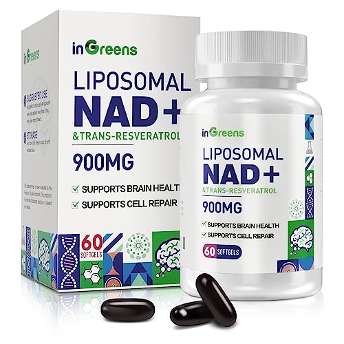 inGreens 900mg Liposomal NAD+ Supplement with 300mg Trans Resveratrol - Superior Absorption, Replaces NMN, Boost NAD+ for DNA Repair, Energy & Longevity, Aging Defense, 60 Softgels inGreens Au supplements
