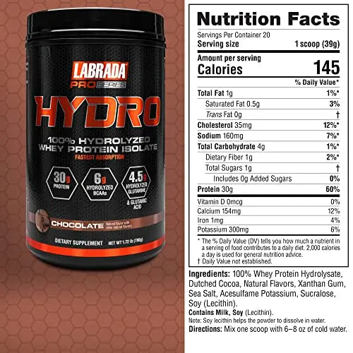Labrada Hydro 100% Pure Hydrolyzed Whey Protein Isolate Powder, Lactose Free Labrada Au supplements