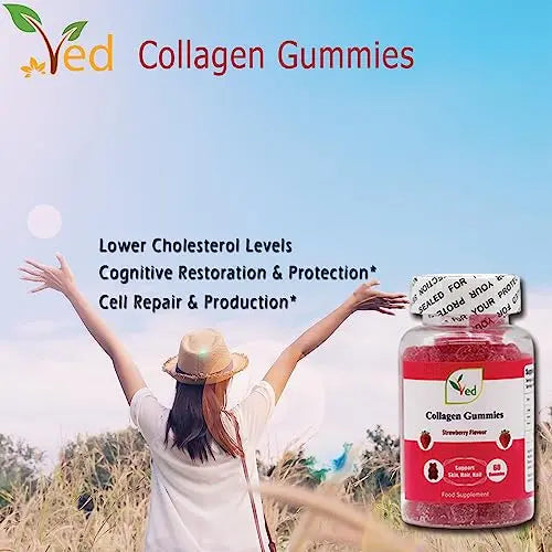 Ved Collagen Gummies; Chew Gummies Strawberry Flavour, Raw Unfiltered Collagen Gummies Ved Au supplements