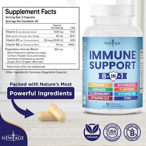 NEW AGE 8 in 1 Immune Support Booster Supplement with Echinacea, Vitamin C and Zinc NEW AGE Au supplements