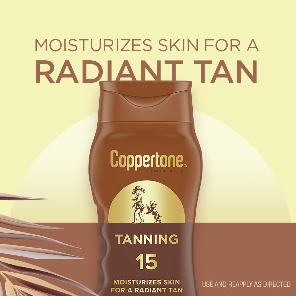 Coppertone Tanning Sunscreen Lotion, SPF 15, Lightweight and Non Greasy Sunscreen, Water Resistant, Oxybenzone Free