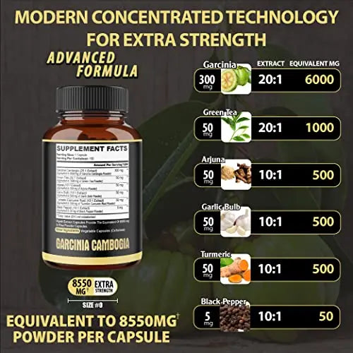 Premium Garcinia Cambogia 20:1 Extract Capsules 8550 mg - with Green Tea, Arjuna agobi Au supplements