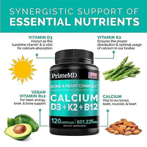 Calcium 600mg, Vitamin D3 K2 B12 Supplement - For Heart, Bone & Immune Support PrimeMD Au supplements