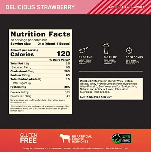 Optimum Nutrition Gold Standard 100% Whey Protein Powder, Delicious Strawberry Optimum Nutrition Au supplements