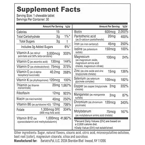 BariatricPal Multivitamin ONE 1 per Day! Bariatric Multivitamin Chewable with 45mg Iron - Mixed Berry (30 Count) BariatricPal Au supplements