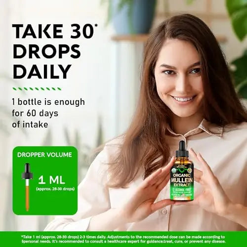 USDA Organic Mullein Drops for Lungs - Mullein Leaf Extract Supplement - Made in USA NUTRAHARMONY Au supplements