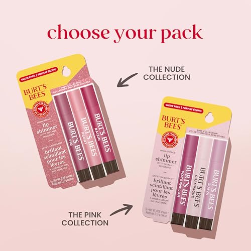 Burt's Bees Easter Basket Stuffers, Lip Shimmer Nude Collection, Tinted Lip Balm, Moisturizing for All Day Hydration with Natural Glowy Finish