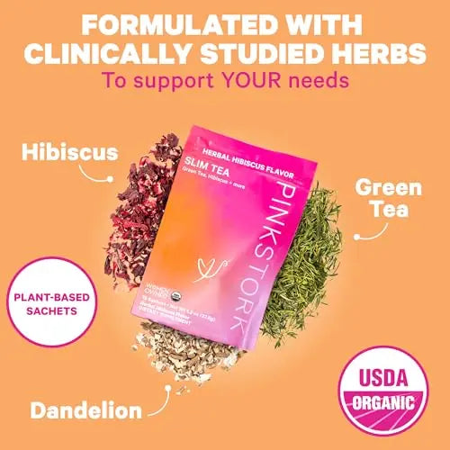 Pink Stork Slim Tea with Organic Dandelion Root, Green Tea, Ginger and Hibiscus for Detox Pink Stork Au supplements