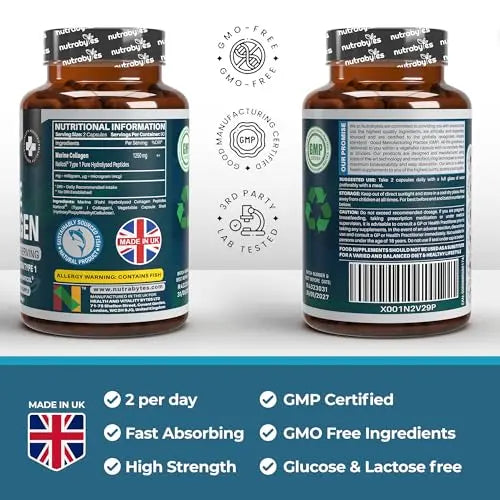 High Strength Marine Collagen Capsules - 1250mg Hydrolysed Collagen Supplement NUTRABYTES Au supplements