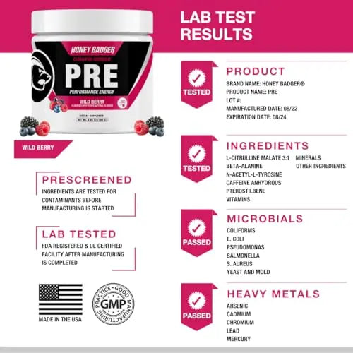 Honey Badger Pre Workout Powder, Keto Vegan Preworkout for Men & Women with Vitamin C Honey Badger Au supplements
