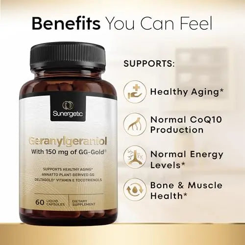 Premium Geranylgeraniol Supplement – GG-Gold 150mg with DeltaGold Vitamin E Tocotrienols Sunergetic Au supplements