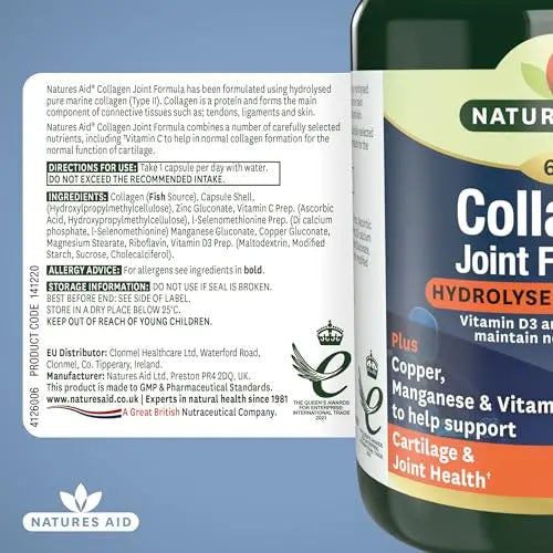 Natures Aid Collagen Joint Formula with Vitamin C, Copper and Manganese, Cartilage and Joint Health, 60 Capsules natures aid Au supplements