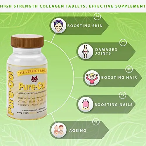 Pure-COL Collagen 90 Capsules 400mg Bio-Active Matrix High Strength Collagen Tablets The Perfect Range Au supplements