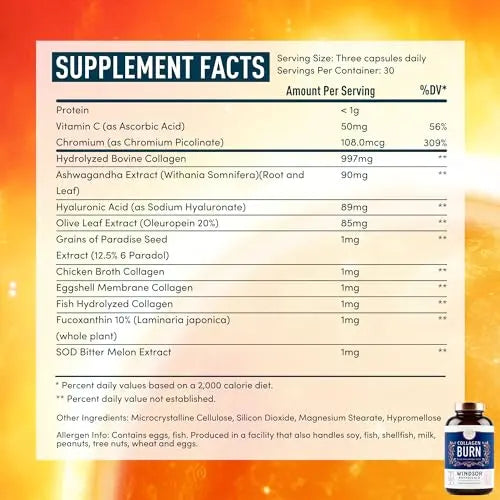 Thermogenic Multi Collagen Burn Capsules - Hydrolyzed Multi Collagen Complex Types WINDSOR BOTANICALS Au supplements