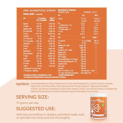 High Protein Edible Health Digestive Enzyme Protein Powder, Regenerative Collagen Supplements Edible Health Au supplements