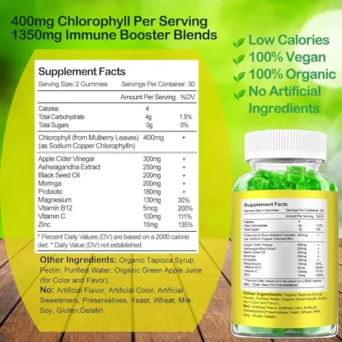 Organic Chlorophyll Gummies with Ashwagandha, Black Seed Oil, Apple Cider Vinegar Sijigood Au supplements