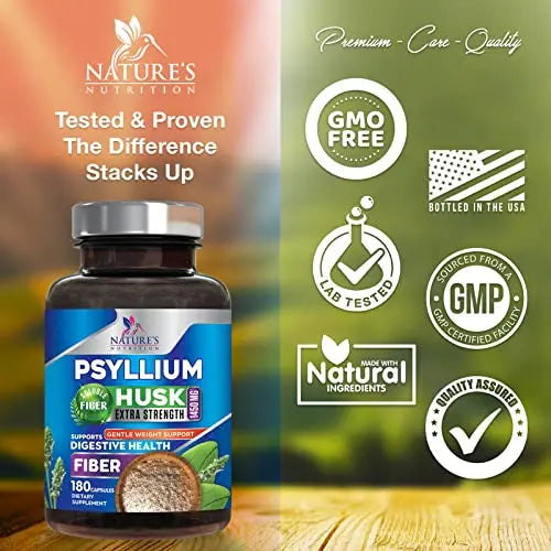 High Absorption Psyllium Husk Capsules 1450mg, Natural Soluble Fiber Supplement Non-GMO Nature's Nutrition Au supplements