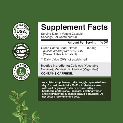 Pure Green Coffee Bean Extract - 800 mg Green Coffee Extract Caffeine Energy Pills Bio Sense Au supplements