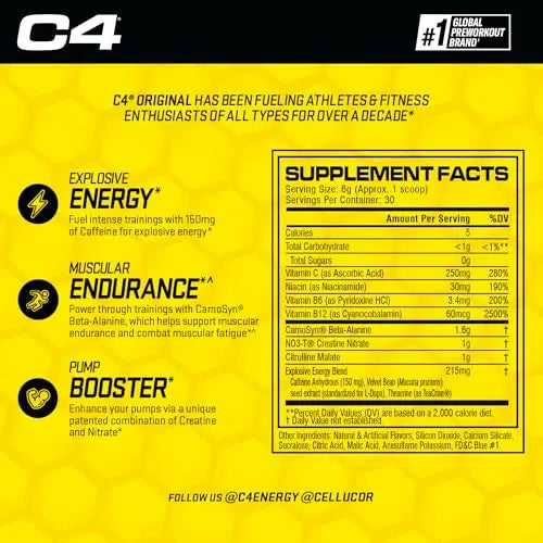 Cellucor C4 Original Pre Workout Powder ICY Blue Razz & C4 Sport Pre Workout Powder Cellucor Au supplements