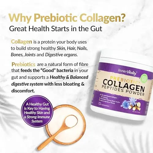 Prebiotic Collagen Powder - 390g Hydrolysed Bovine Collagen Peptides with Prebiotics for Gut Health & Skin Inner Vitality Au supplements