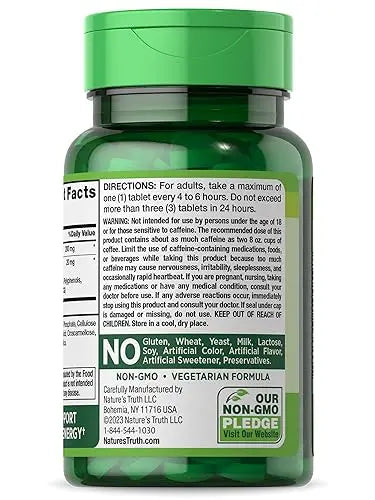 Caffeine Pills | 220mg | 120 Count | with Green Tea Extract | Vegetarian, Non-GMO & Gluten Nature's Truth Au supplements