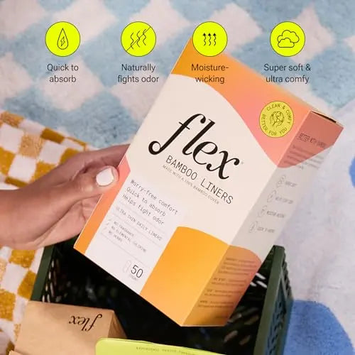 Flex Bamboo Panty Liners (50 Count) | Ultra Thin Daily Pantyliners | Fragrance-Free Feminine Care FLEX Au supplements