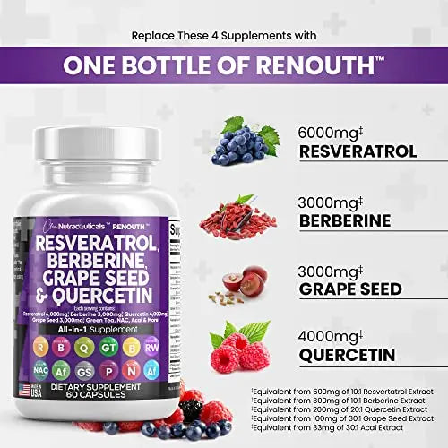 Resveratrol 6000mg Berberine 3000mg Grape Seed Extract 3000mg Clean Nutraceuticals Au supplements