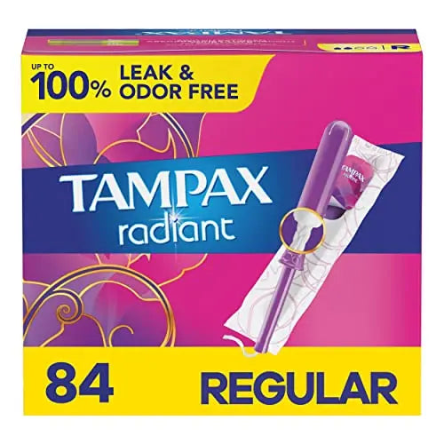 Tampax Radiant Tampons, Regular Absorbency, with Leakguard Braid, Unscented, 84 Count Tampax Au supplements