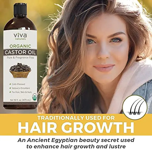 Viva Naturals Organic Castor Oil, 16 fl oz - Cold Pressed Castor Oil for Skin, Hair and Lashes - Traditionally Viva Naturals Au supplements