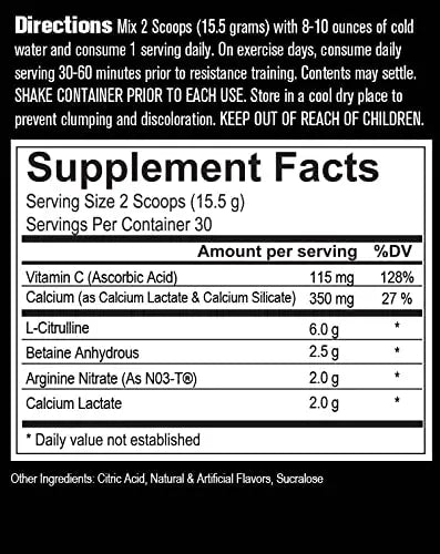 VASOBLITZ Award Winning Dual Nitric Oxide Pre Workout with NO3T Arginine Nitrate BFF Build Fast Formula Au supplements