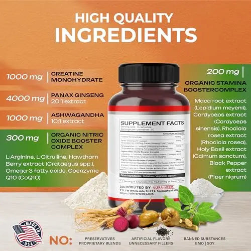 Ultra Creatine Pills Muscle Growth 9800mg Creatine Monohydrate Capsules w Ginseng ULTRA HERBS Au supplements