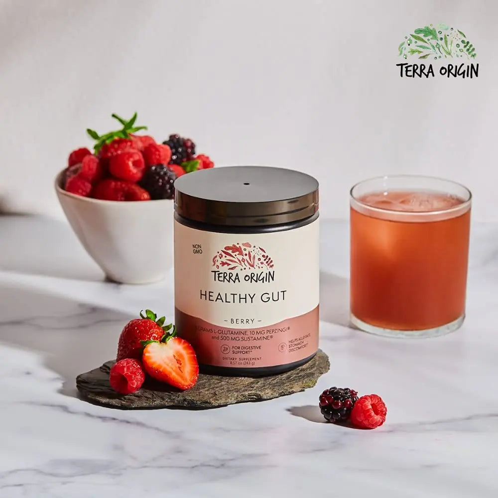TERRA ORIGIN Healthy Gut Powder (Berry Flavor) |30-Servings with L-Glutamine, Zinc, Glucosamine, Slippery Elm Bark, Marshmallow Root and More! TERRA ORIGIN Au supplements