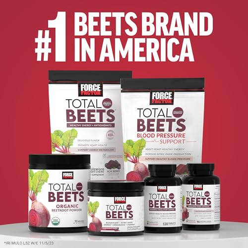Force Factor Total Beets Blood Pressure Support Beet Root Capsules, 1800mg Organic Beet Root Powder Beet Supplement with Hawthorn Berry to Support Circulation