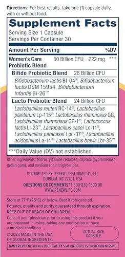 Renew Life Women's Probiotic Capsules, 50 Billion CFU Guaranteed, Supports Vaginal, Urinary Renew Life Au supplements