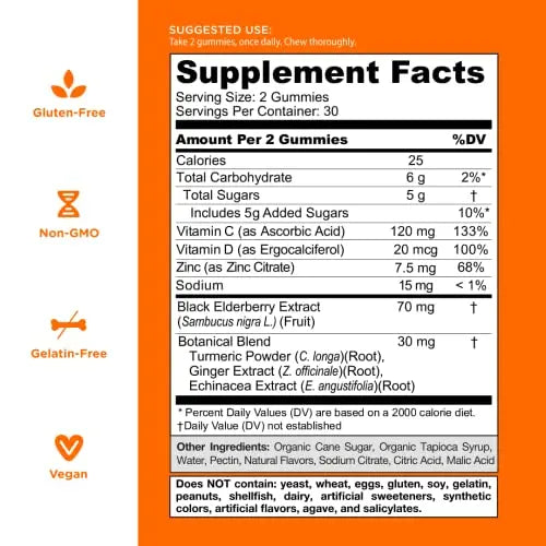 Goli Immune Vitamin Gummy - 60 Count - Elderberry, Vitamin C, D & Zinc, Vegan, Non-GMO Goli Au supplements