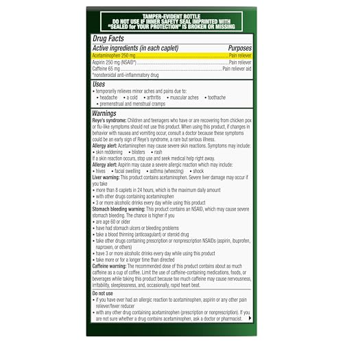 Excedrin Extra Strength Pain Relief Caplets for Headache Relief, Acetaminophen 250mg, Aspirin 250mg, Caffeine 65mg, Pain Reliever, 200 Count Excedrin Au supplements