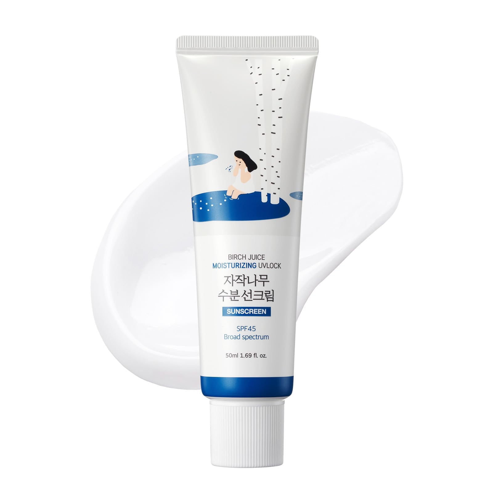 ROUND LAB Birch Juice Moisturizing UV LOCK SPF 45, 1.69 Fl Oz, Hydrating Lotion-like Lightweight Glow Sunscreen for Sensitive Skin