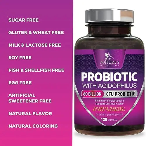 Probiotics, 60 Billion CFU per Serving, Probiotic with Prebiotics for Digestive & Immune Health Nature's Nutrition Au supplements