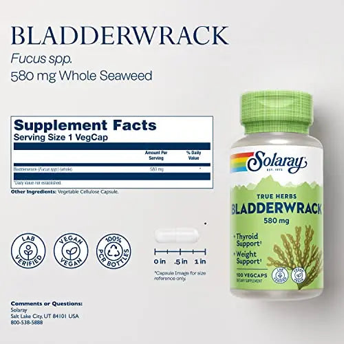 SOLARAY Bladderwrack Seaweed 580 mg Healthy Thyroid Balance and Weight Management SOLARAY Au supplements