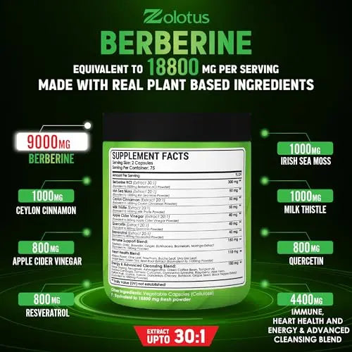 Zolotus 18800mg Berberine Supplement 40 in 1, with Sea Moss, Cinnamon, Milk Thistle Zolotus Au supplements