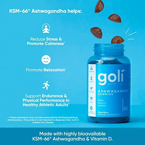 Goli Ashwagandha & Vitamin D Gummy - 60 Count - Mixed Berry, KSM-66, Vegan Goli Au supplements