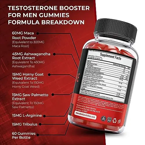 Testosterone Booster For Men Gummies - Enhances Strength & Stamina - Optimizes Physical Atlantis Nutrition Au supplements