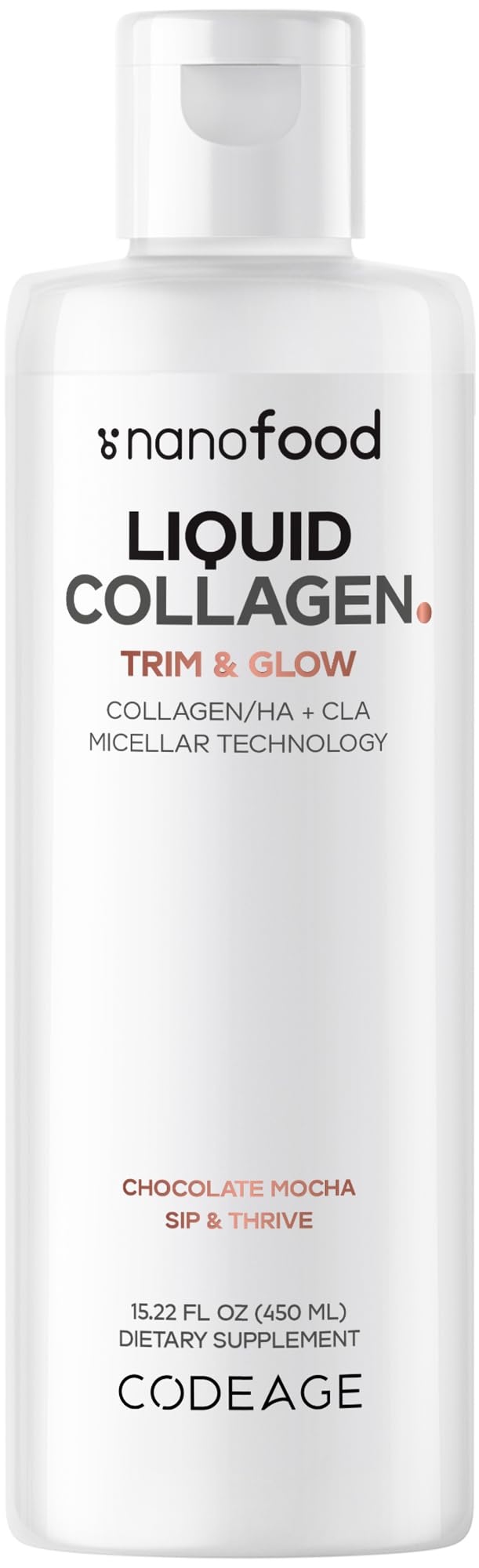 Codeage Liquid Collagen Supplement Chocolate Flavor, Beauty Trim & Glow Liposomal Collagen Peptides, CLA Conjugated Linoleic Acid, Hyaluronic Acid, Vitamin E, Hydrolyzed, Non-GMO, 15.22 fl oz Codeage Au supplements