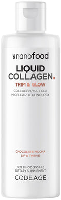 Codeage Liquid Collagen Supplement Chocolate Flavor, Beauty Trim & Glow Liposomal Collagen Peptides, CLA Conjugated Linoleic Acid, Hyaluronic Acid, Vitamin E, Hydrolyzed, Non-GMO, 15.22 fl oz Codeage Au supplements