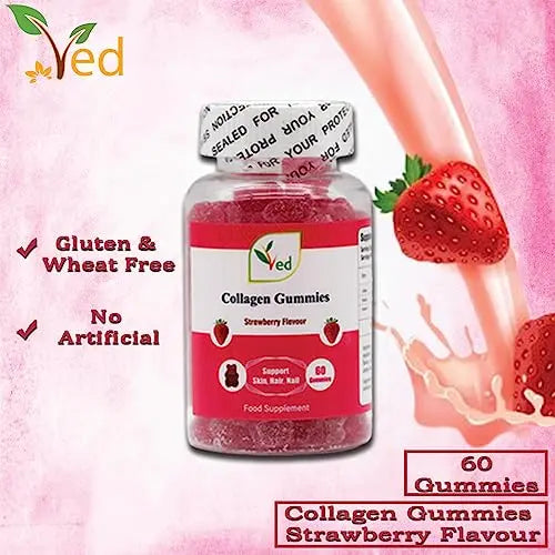 Ved Collagen Gummies; Chew Gummies Strawberry Flavour, Raw Unfiltered Collagen Gummies Ved Au supplements
