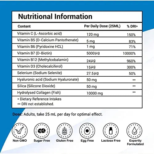Marine Collagen Liquid 10000mg Sugar Free Berry Flavour, Hydrolysed Peptides, Hyaluronic Acid, Biotin, Silica, Vitamin C, Healthy Skin Pharmanostix Au supplements
