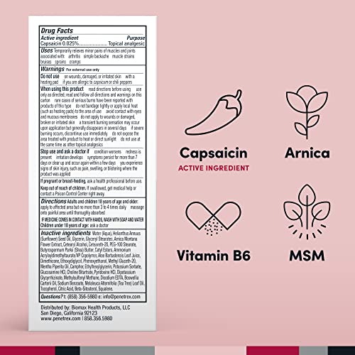 Penetrex Arthritis Warming Pain Relief Cream - Deep Penetrating Capsaicin with Arnica, Vitamin B6 & MSM(DMSO2) - Apply to Hands, Wrists, Feet, Knees, Elbows and Other Affected Areas, 2 oz Penetrex Au supplements