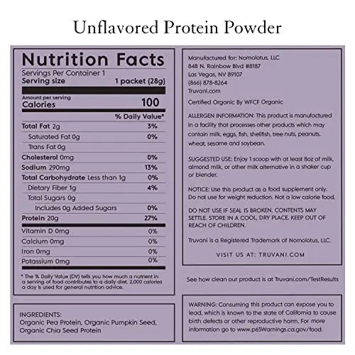 Truvani Organic Vegan Protein Powder Unflavored - 20g of Plant Based Protein, Organic Truvani Au supplements