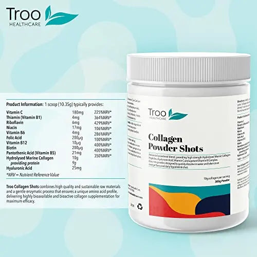Hydrolysed Marine Collagen Peptides Powder Enhanced with Essential Vitamins 300g Troo Health Care Au supplements
