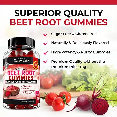 Sugar Free Beet Root Gummies - Nitric Oxide Beet Chews Infused with Coconut Oil BioSchwartz Au supplements